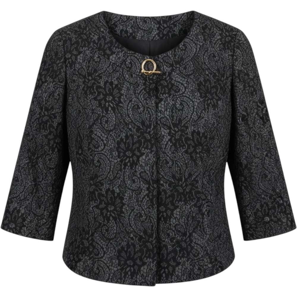 Charter Club Petites Black Floral Lace Metallic Toggle Blazer Jacket Womens M